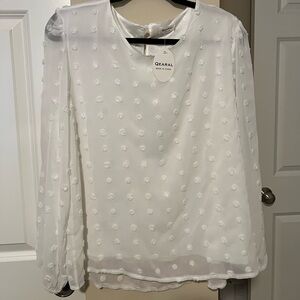 Women's Chiffon Blouse Swiss Dot Casual Round Neck Long Sleeve Pom Pom Shirt